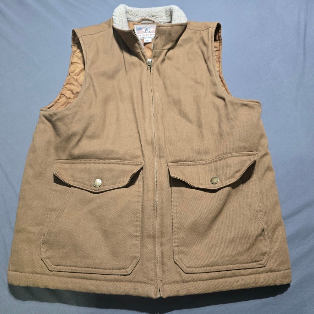 Weatherproof WP Workwear Mens Sherpa Lined Canvas Vest Tan Quilted Insulated M